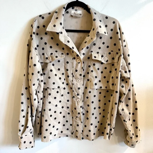 Easel Polka Dot Micro Corduroy Shacket - Picture 2 of 7